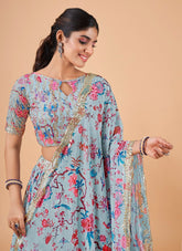 Enchanting Looking Partywear Lehenga Choli in Sky Blue